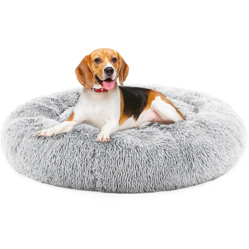 24-Inch Non-Slip Round Fluffy Plush Pet Bed
