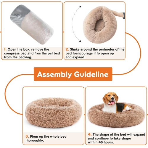 24-Inch Non-Slip Round Fluffy Plush Pet Bed