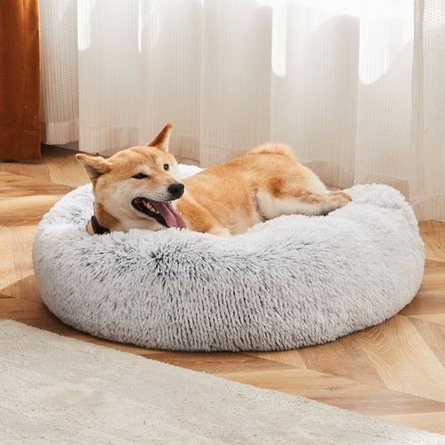24-Inch Non-Slip Round Fluffy Plush Pet Bed