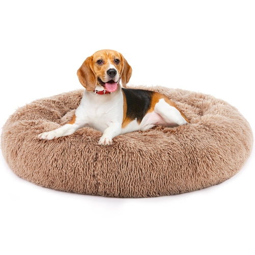 24-Inch Non-Slip Round Fluffy Plush Pet Bed