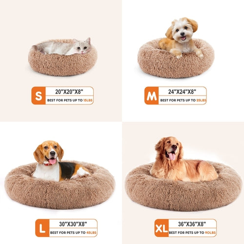 24-Inch Non-Slip Round Fluffy Plush Pet Bed