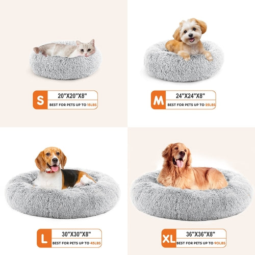 24-Inch Non-Slip Round Fluffy Plush Pet Bed