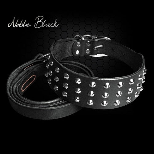 Cool Studded Genuine Leather Pet Dog Collars Leash