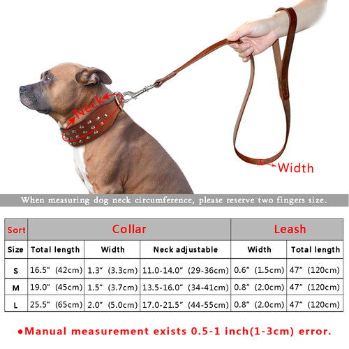 Cool Studded Genuine Leather Pet Dog Collars Leash