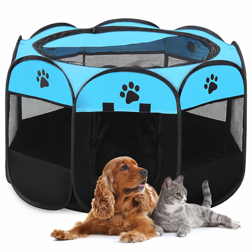 Red & Black Mesh Crate for Dogs & Cats- L-Blue White
